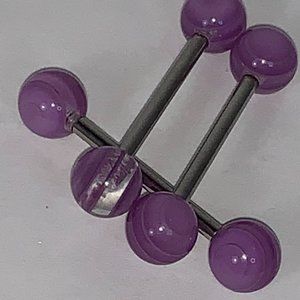 14 Gauge Purple Clear Stripe Design Tongue Ring